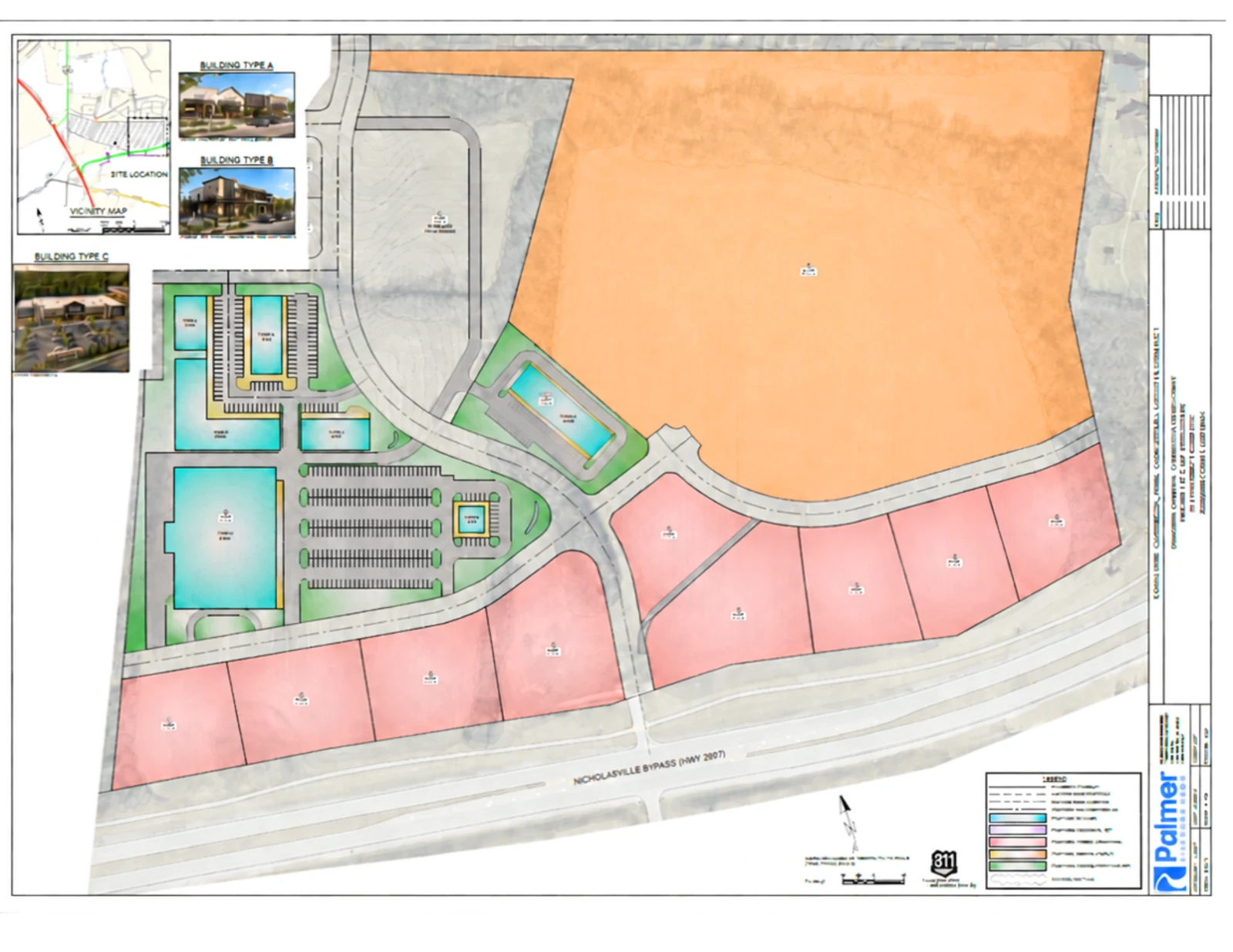 Preliminary Town Fork commercial layout showing the anchor, outlots, and neighborhood retail along the Nicholasville Eastern Bypass