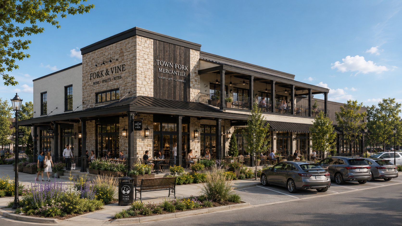 Conceptual two-story neighborhood commercial building in Town Fork Village